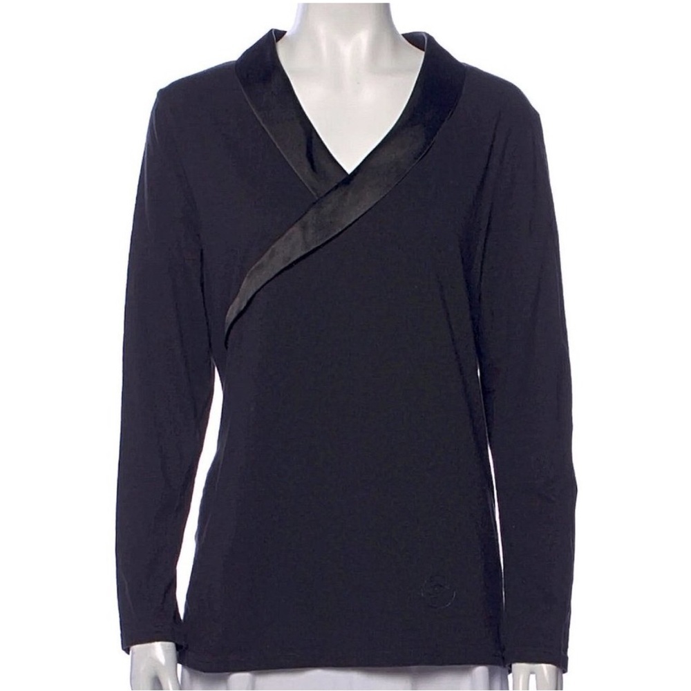 Temperley London Navy Blue Satin Collar  Long Sleeve Top Medium
